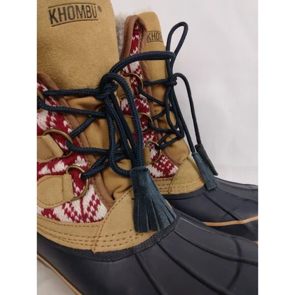 KHOMBU MAYA Suede Lace Up Faux Fur Lined Winter Duck Boots Brown Womens Size 8 M - Picture 4 of 12